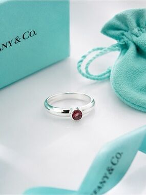 Vintage 2004 Tiffany & Co. Pink Tourmaline Sterling Silver Ring Sz 4.25